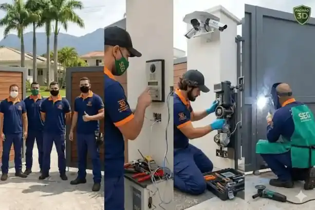 Instalação de Portão Eletrônico Equipe Padrão-3D instalando motor de portão